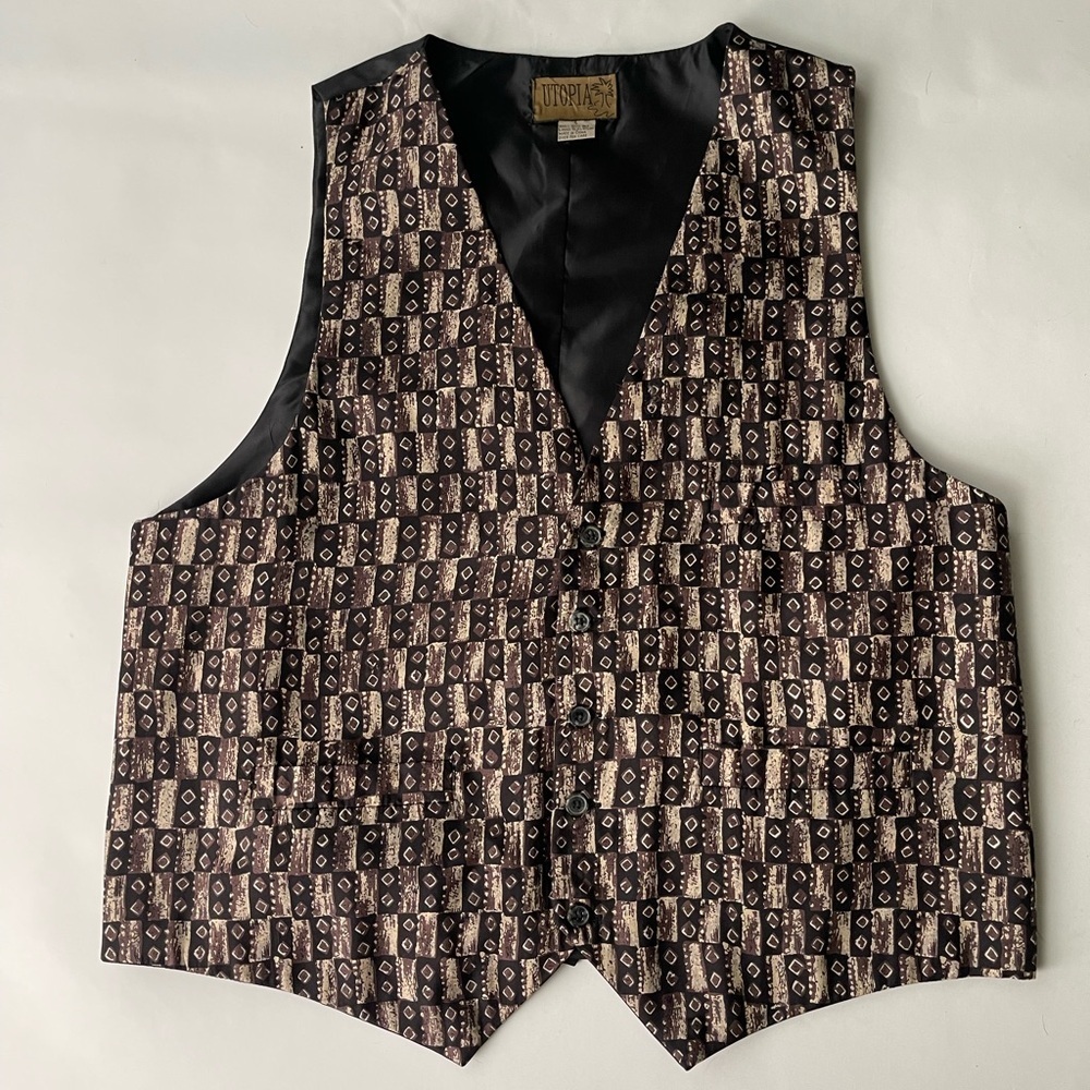 Utopia Black and Brown Patterned Vest NWOT